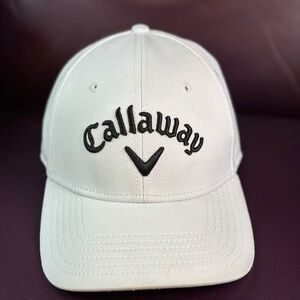 Callaway Golf Hat Cap White with Black Lettering, Adjustable Strap